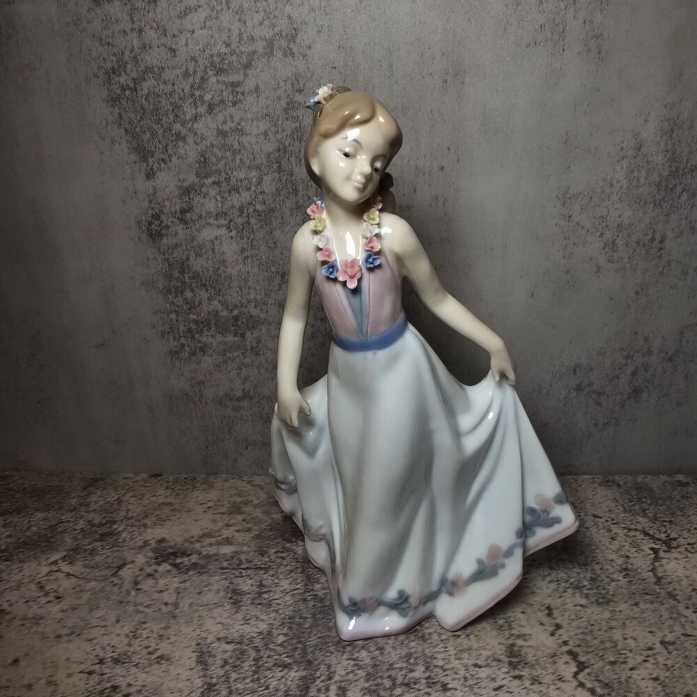 Vintage Mallorca Porcelain Figurine - Young Girl with Flowers - 8 1/2 " tall